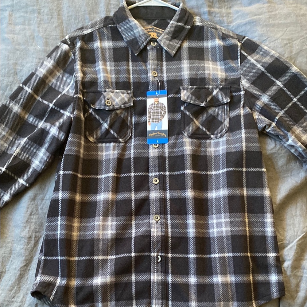 Gray and Black Casual Button Down Flannel Shirt